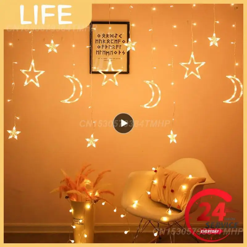 

Christmas Curtain Lights EU Moon Star Lamp LED String Lights Decoration For Home Indoor Wedding Led Curtain Lights Holiday Decor
