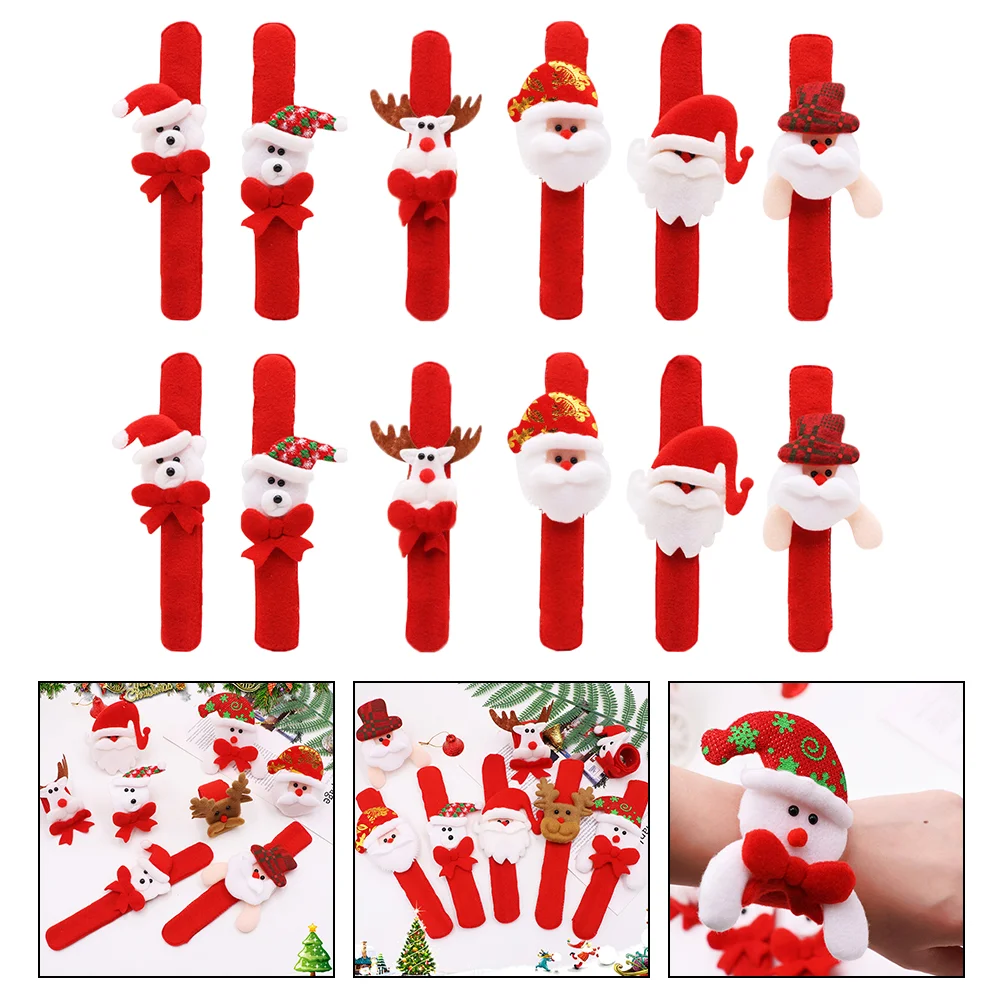 

12PCS Christmas Slap Bracelets Xmas Snap Wristband with Santa Claus Snowman Bear Reindeer for Boys and ( Random )