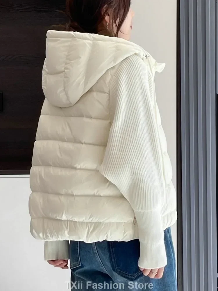 Женский трикотажный пуховик с капюшоном Осень-зима 2023