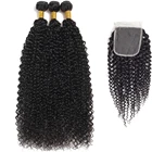 BAHW малайзийские кудрявые пряди с одеждой, человеческие волосы, пучки с застежкой, 3 пряди, кудряпряди с застежкой 4X4
