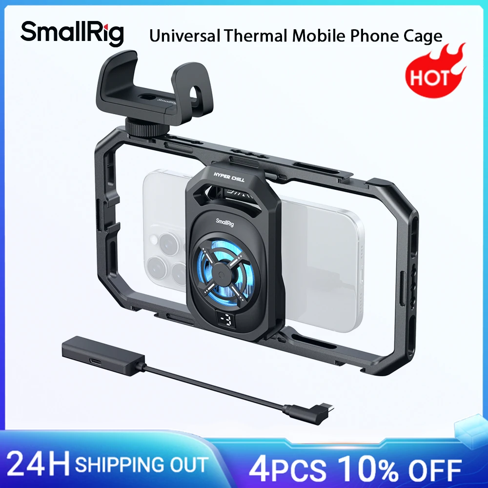Фото Универсальная охлаждающая клетка для мобильного телефона SmallRig для смартфонов iPhone 17 16/Android с аудиоадаптером USB-C 2-в-1, держатель Power Bank №1