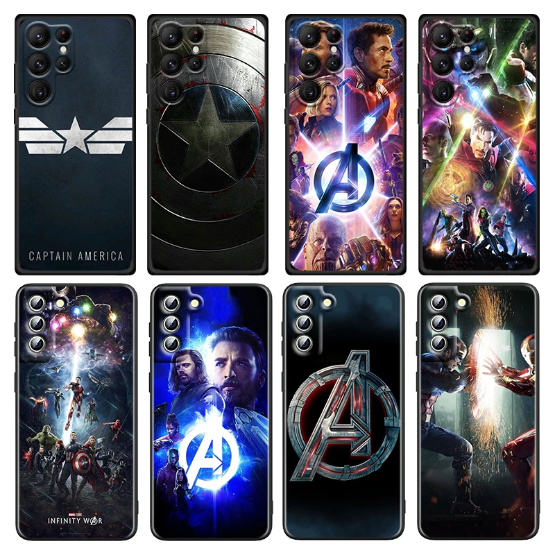 Avengers Captain America For Samsung Galaxy S23 S22 S21 S20 FE Ultra S10 S10e Lite S9 Plus Pro Soft Black Phone Case Coque Capa