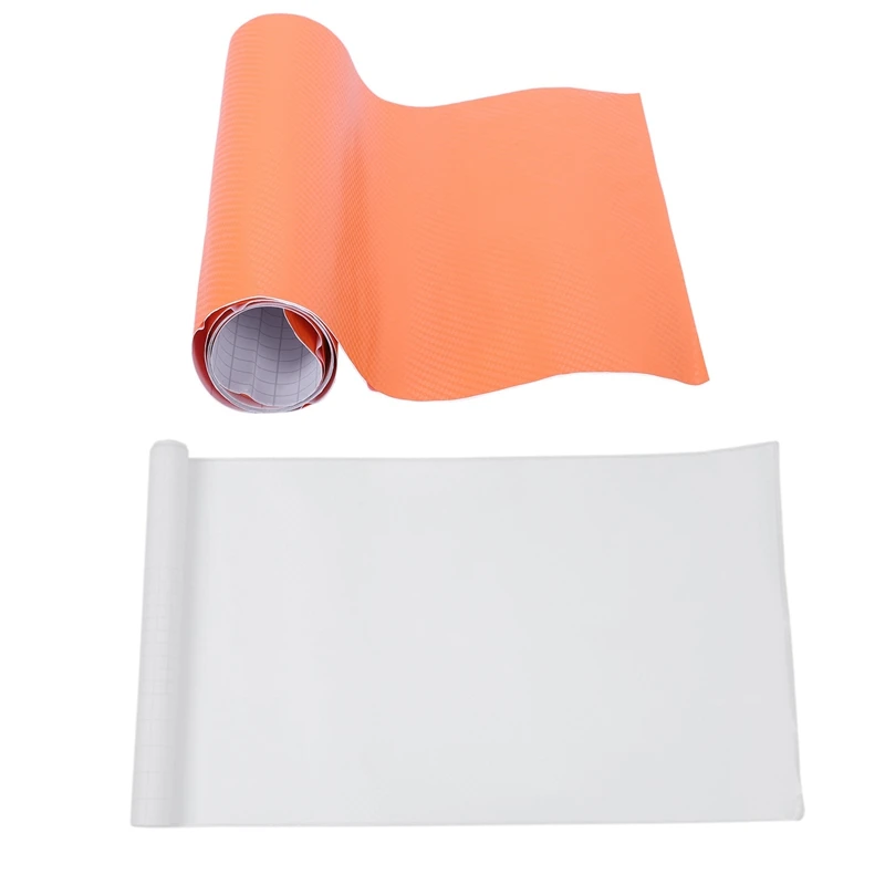 

2X DIY 30X127 3D Carbon Fiber Decal Vinyl Film Wrap Roll Adhesive Car Sticker Sheet Orange & White