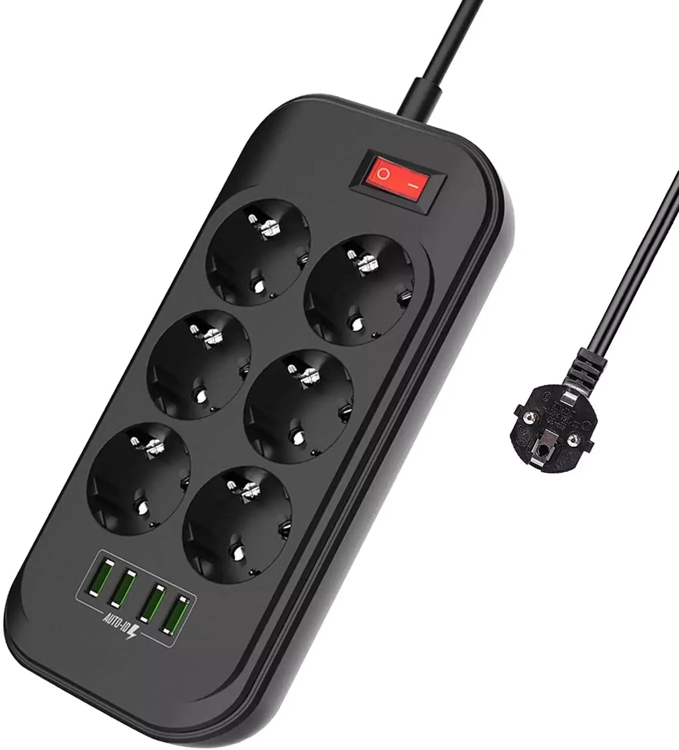 

NEW Power Strip, 6 Outlets 4 USB Charging Ports 2500W Power Strip Flat Plug, 2M Extension Cord, for Home, Office, Computer, TV