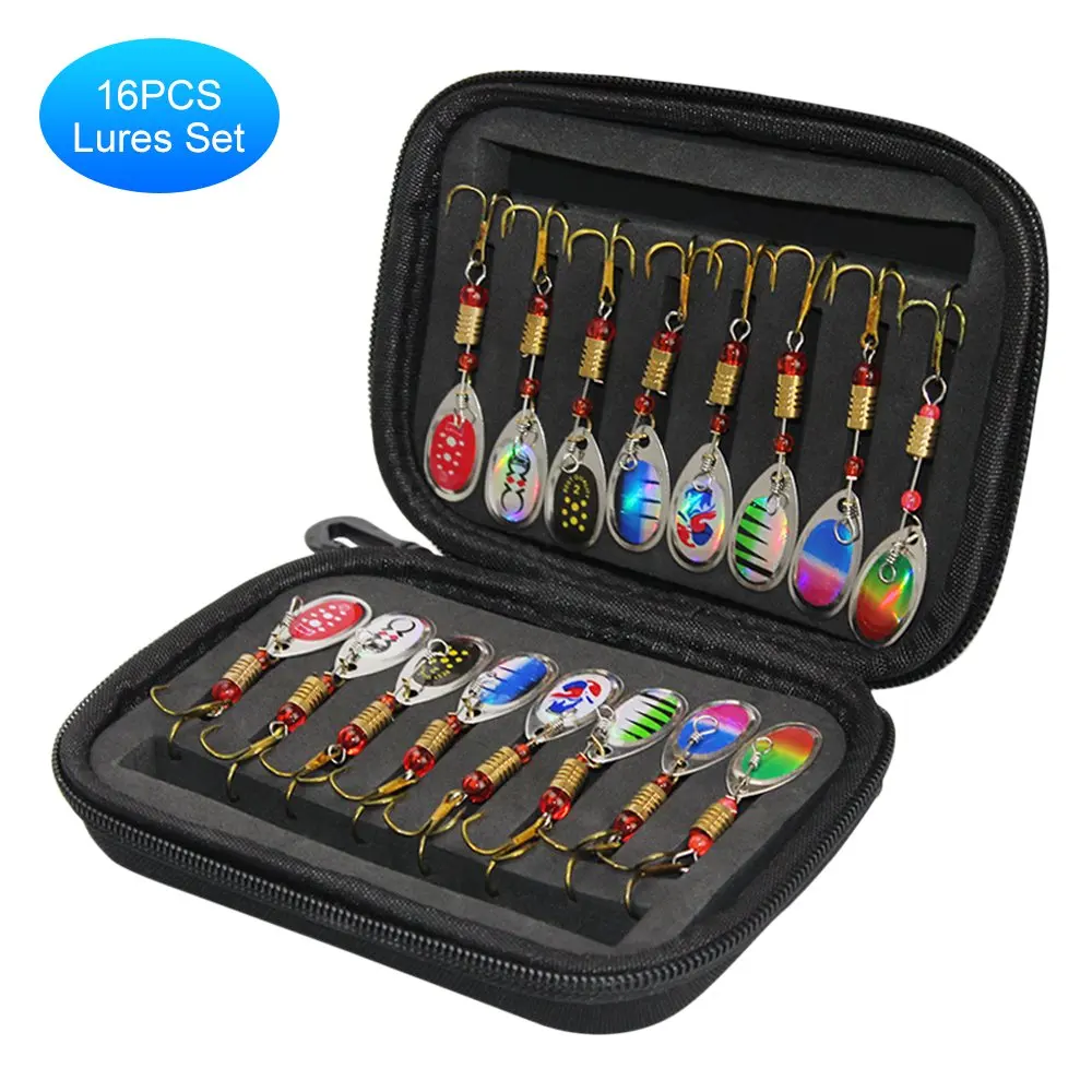 

16pcs Fishing Spoons Fishing Lures and Baits Metal Baits Set for Trout Bass Casting Spinner Fishing Bait with Storage Bag Case