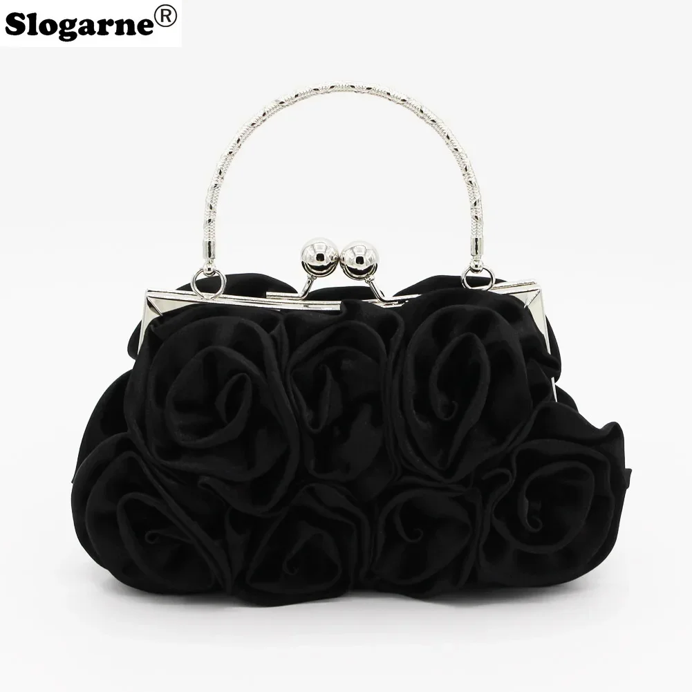 Модная женская однотонная сумка с цветком розы Повседневная вечерняя свадебные