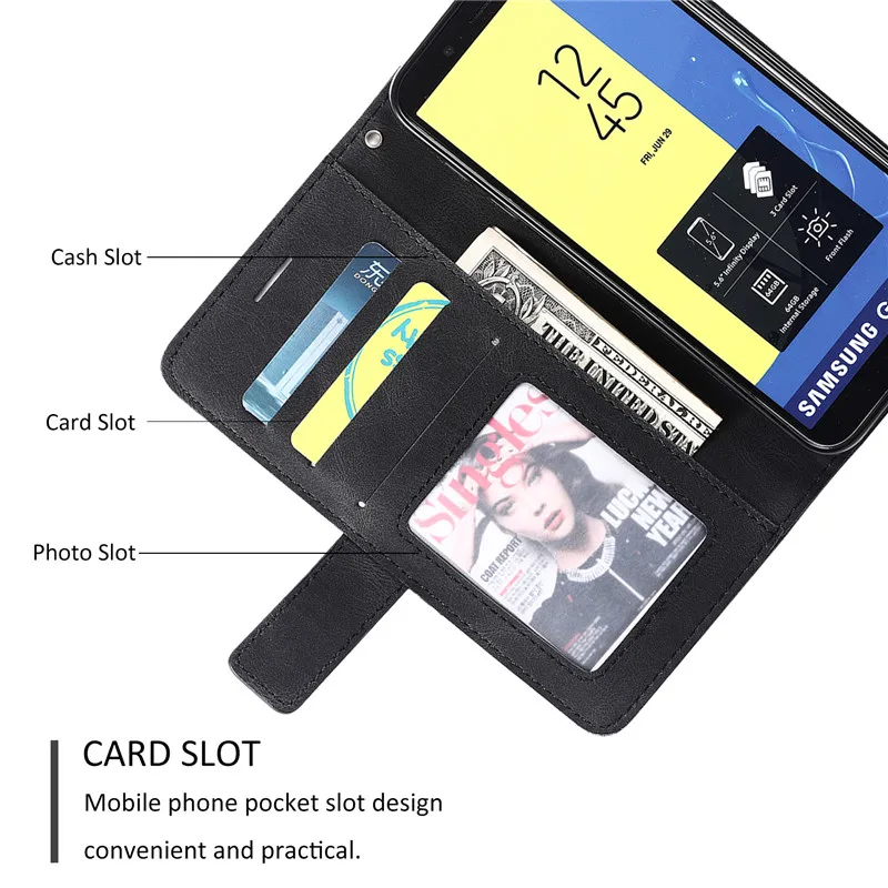 Фото Кожаный чехол 2025 года для Samsung Galaxy J6 2018, чехол с откидной крышкой для Fundas Samsung J6 2018, чехлы для телефонов Galaxy J8 2018 E №4