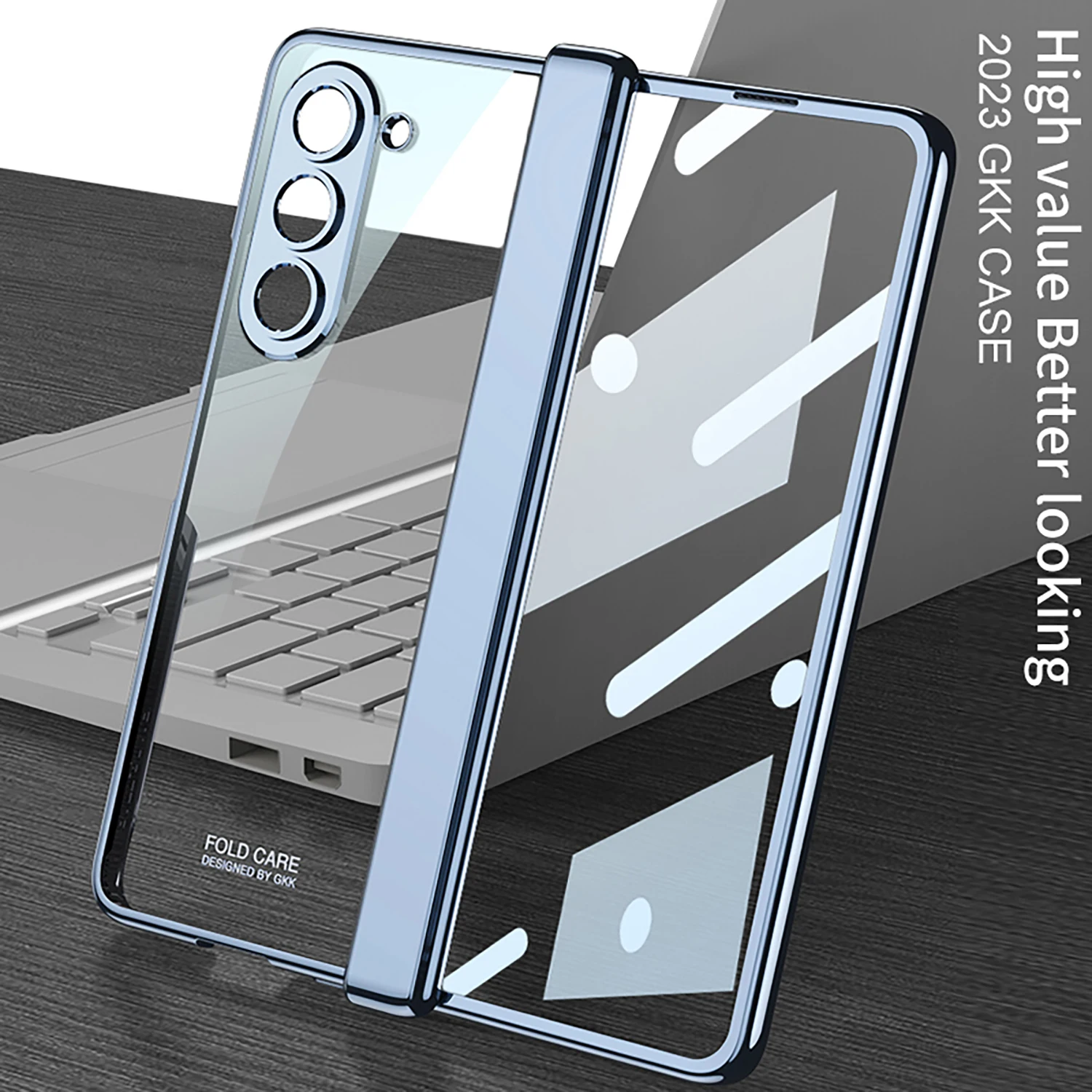 

Чехол для Samsung Galaxy Z Fold 5, гальванический Прозрачный складной шарнир, полноразмерный с закаленной пленкой, противоударный жесткий чехол