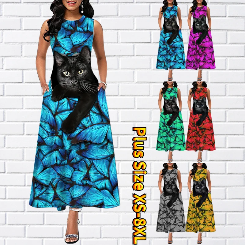 

Летняя женская Повседневная Уличная Свободная юбка до колена с карманами, модная юбка с круглым вырезом, новый дизайн, юбка без рукавов с принтом