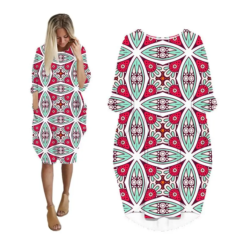 

Платье женское средней длины с карманами и длинным рукавом