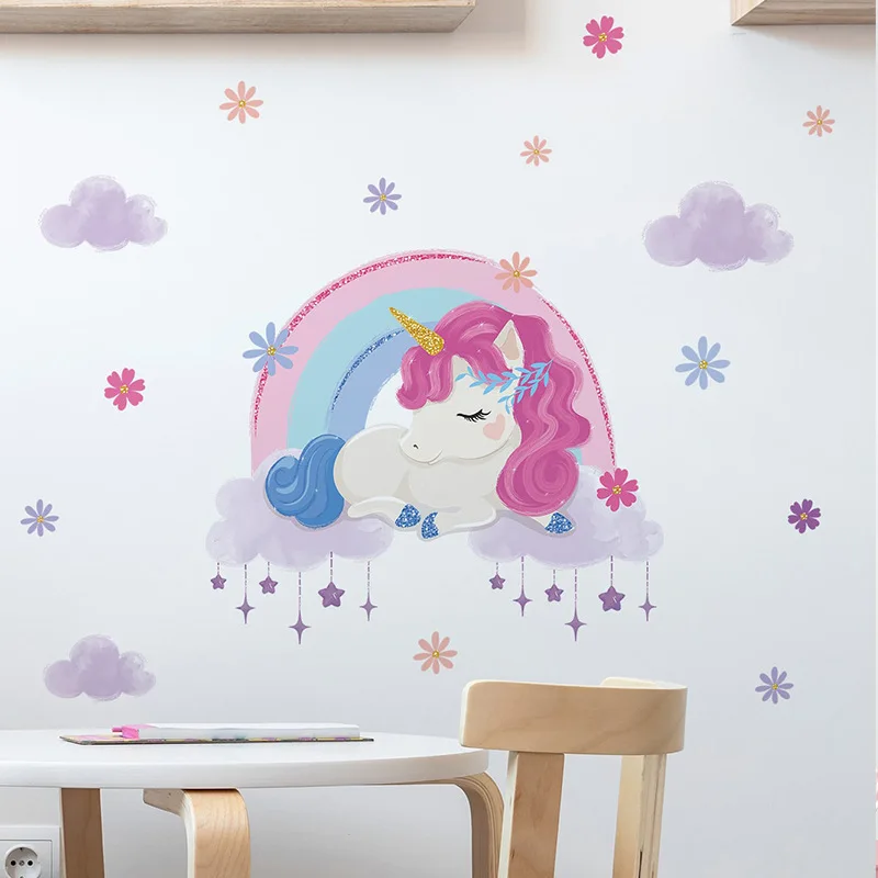 Светящиеся наклейки на стену с милым единорогом из мультфильма для маленьких