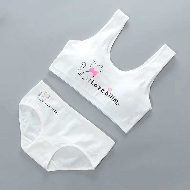 

Teen Girls Training Bra Set Pure Cotton Puberty Underwear Vest Teenage Kids Children's Bra And Panty Set Tank Tops Briefs