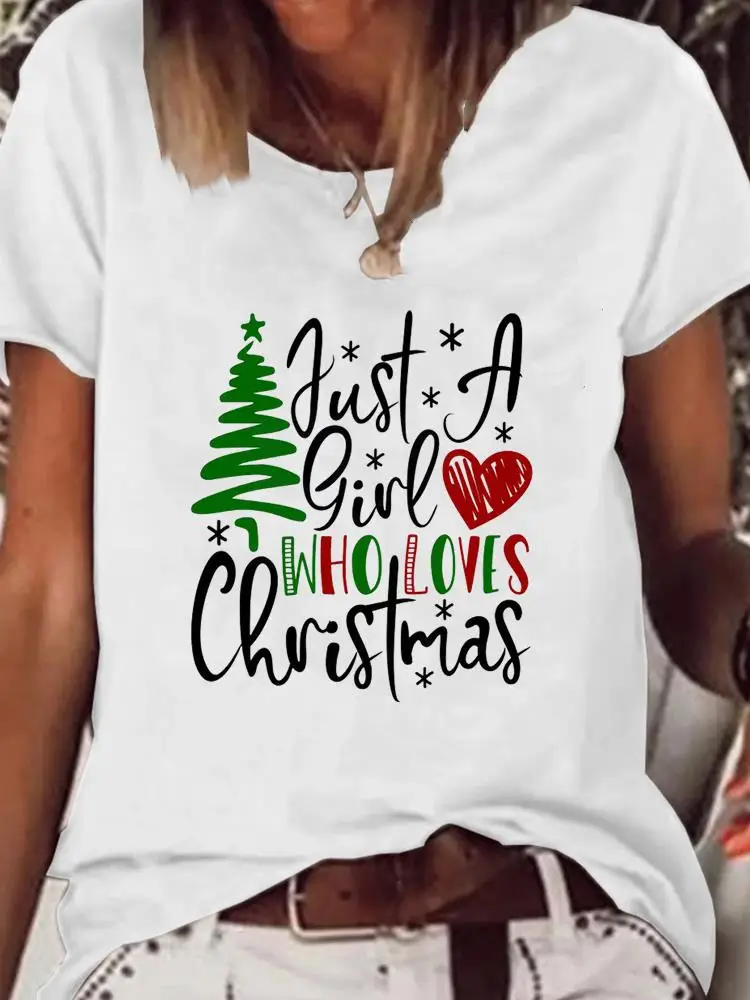 

Watercolor Style Cute Sweet Women Clothing Tee Top Graphic T-shirt Holiday Merry Christmas Clothes Fashion Basic Print T Shirt