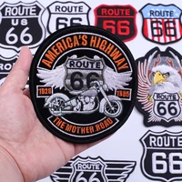 iron on route 66 motorcycle patches on clothes punk eagle wings embroidered patches for clothing thermoadhesive stickers hippie