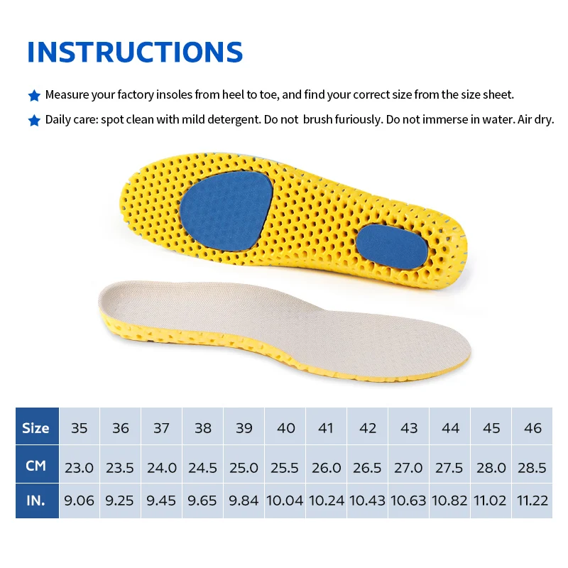 FootMaster Elastic Shock Absorbing Shoe Insoles Breathable Honeycomb Sneaker Inserts Sports Memory Foam Shoe Insole Unisex
