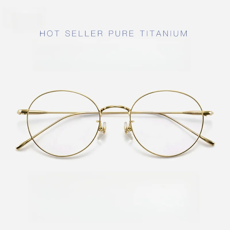 Круглые Женские очки из чистого титана оправа в ретро стиле ультратонкая для