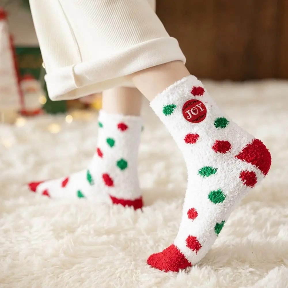 

Floor Sleep Socks Christmas Hat Cartoon Red Green Christmas Socks Coral Velvet Socks Middle Tube Socks Women Hosiery