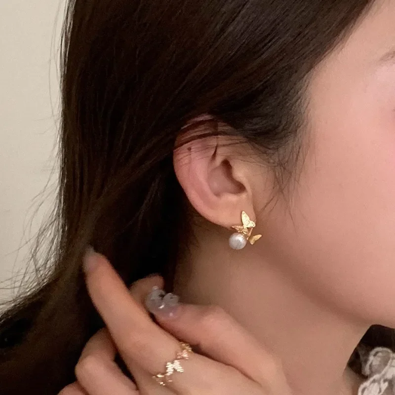 Элегантные заколки для волос в форме бабочки с жемчугом S925 посеребренные