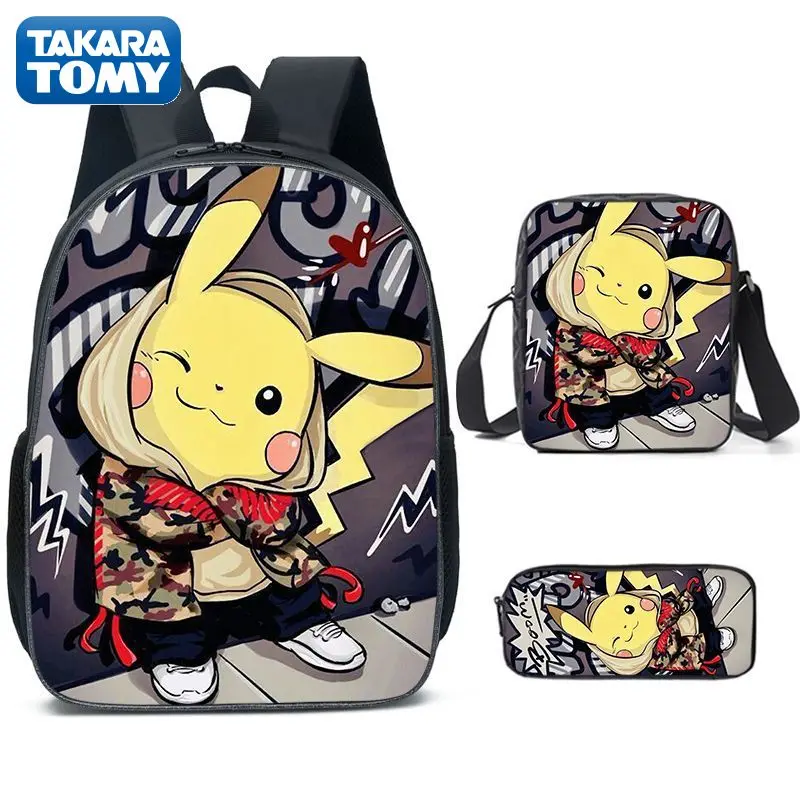 

Новый детский рюкзак TAKARA TOMY Pikachu, милый мультяшный рюкзак для мальчиков и девочек, модная вместительная школьная сумка из 3 предметов