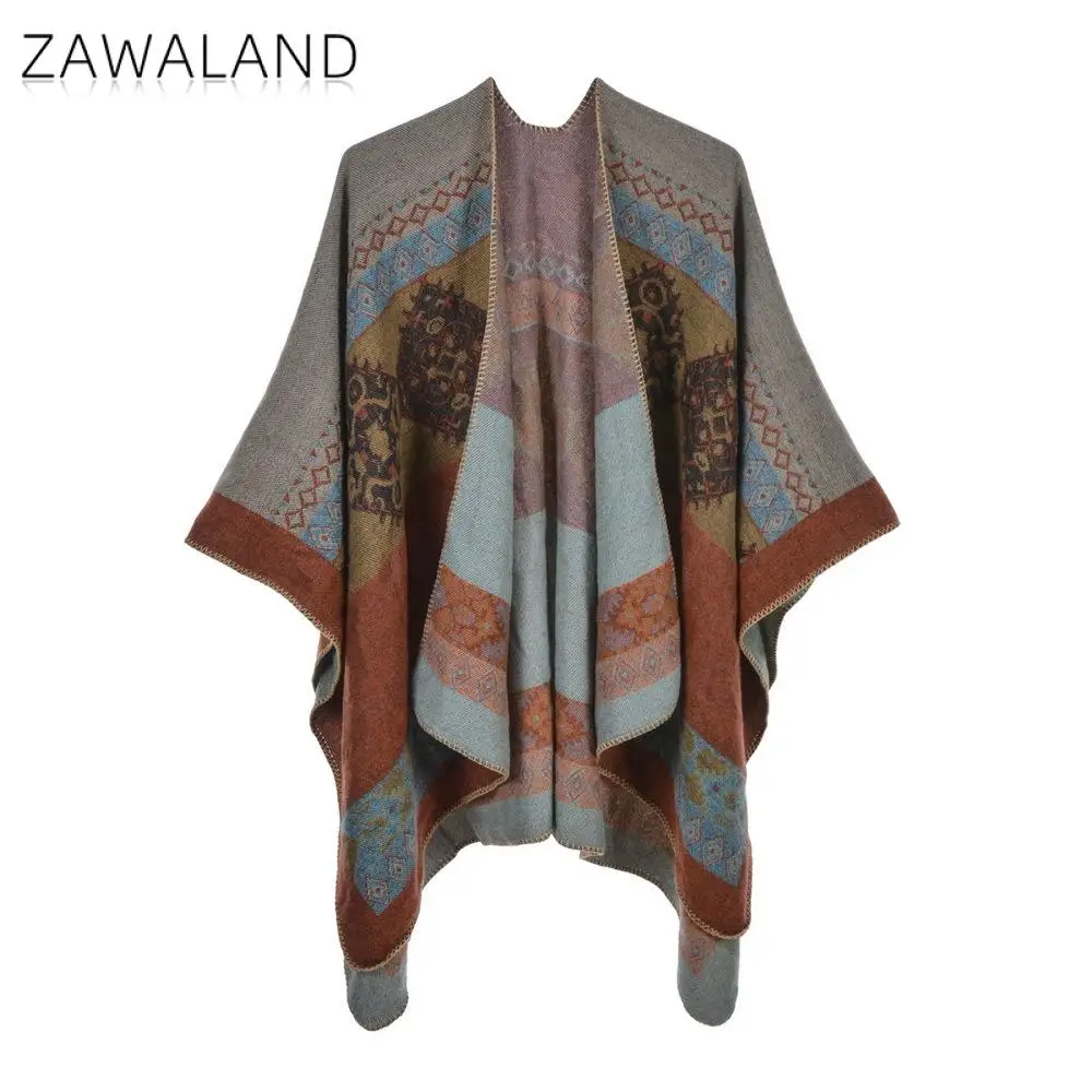 

Zawaland Women's Cloak Shawl Scarves 2021 Autumn/Winter Retro Split End Warm Imitation Cashmere Scarf Cloak Fashion Neckerchief