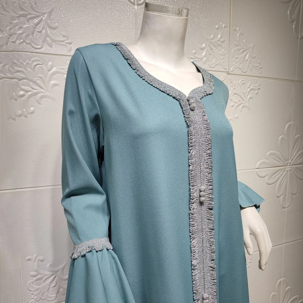 MD Muslim Fashion Women Dubai Turkish Ruffle Sleeve Abayas Wedding Party Evening Gown Robe Femme Musulmane Islamic Clothing Bubu