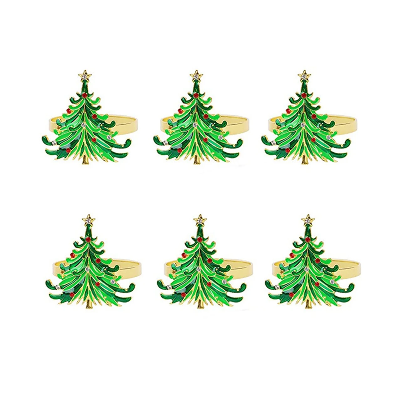 

6 шт. зеленые кольца для салфеток с рождественской елкой золотые кольца с красным и белым бриллиантом для рождественского обеденного стола