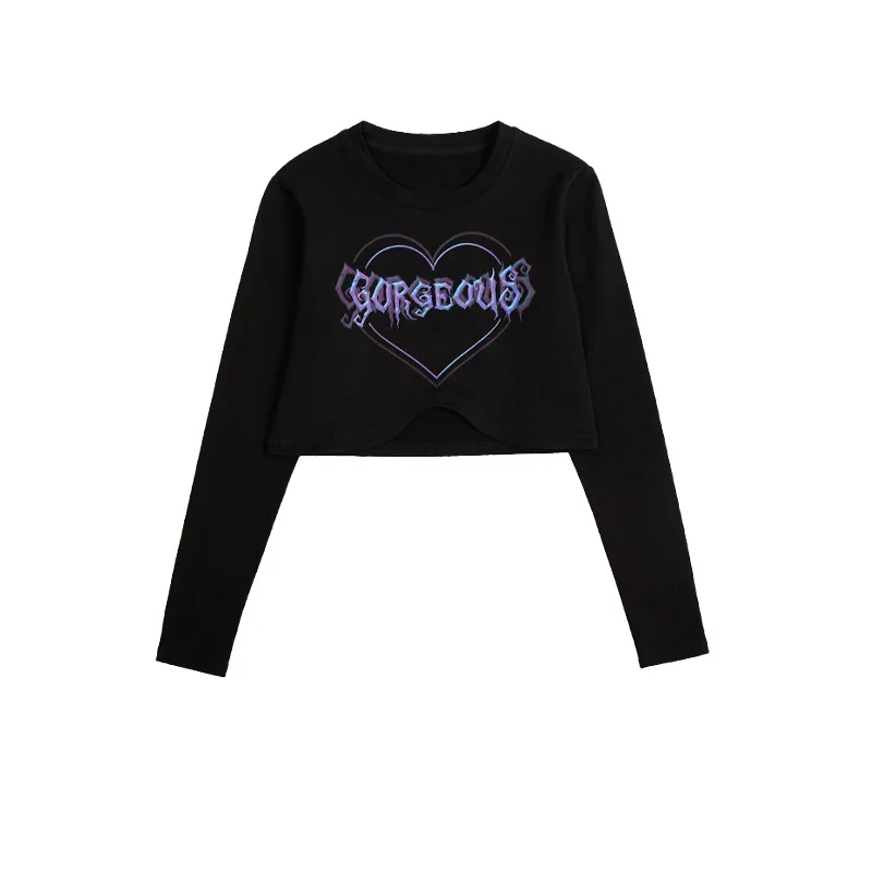 

Slim-fit short-style printed base shirt with long sleeves BLACK