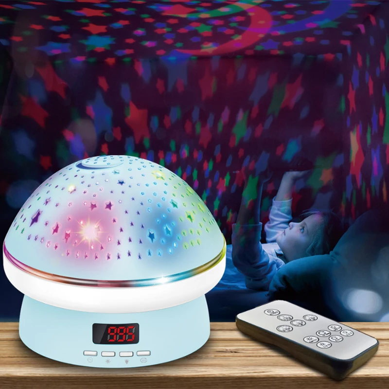 360° Rotating Moon Star Projector Mushroom Night Light Remote Control 9 Colors Modes LED Lamp For Bedroom Kid Xmas Birthday Gift