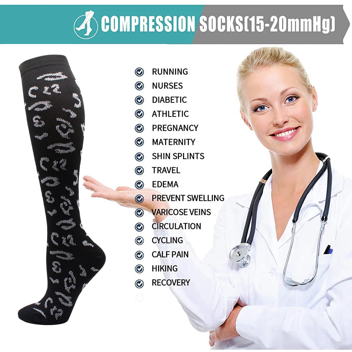 5 Pairs Women and Men Compression Socks Circulation Recovery Varicose Veins Nursing Hiking Travel Running Sports Socks Men Gift