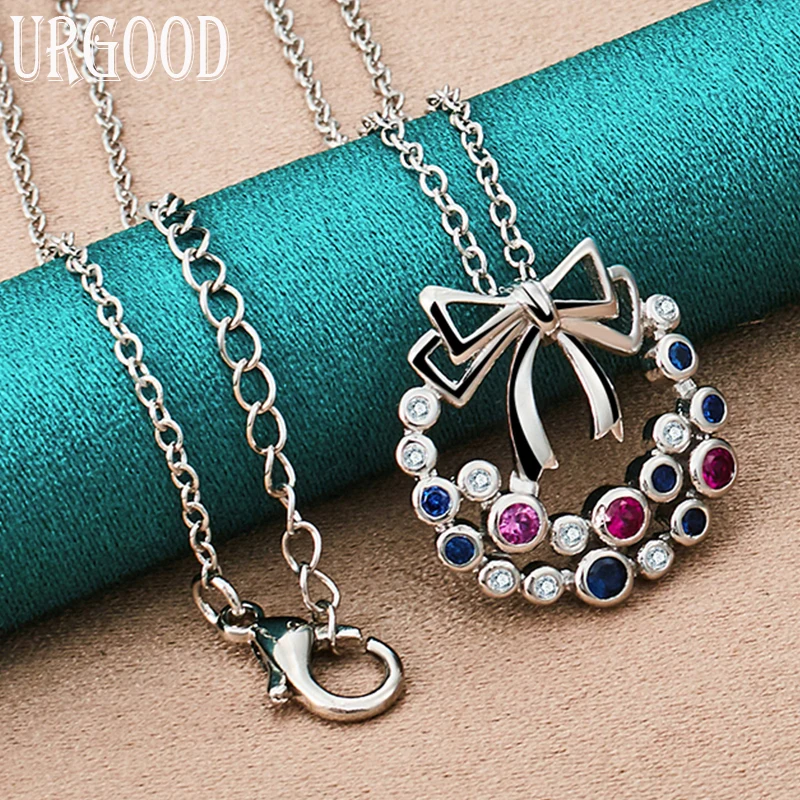

925 Sterling Silver AAA Zircon Bow-knot Pendant Necklace 16-30 Inch Chain For Women Party Engagement Wedding Fashion Jewelry