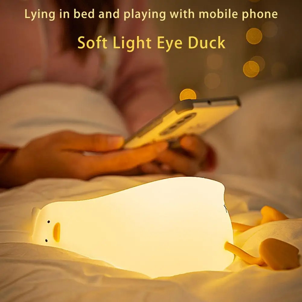 

Cute USB Rechargeable Duck Night light Patting Switch Children Kid Bedroom Bedside Lamp Decoration Atmosphere Table Lamp Gift