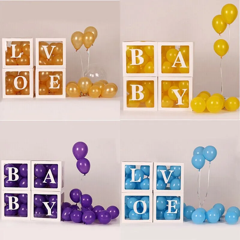 Transparent Letter Baby Shower Box Birthday Wedding Custom Name Balloon Box Birthday Party Decorations Kids Girl