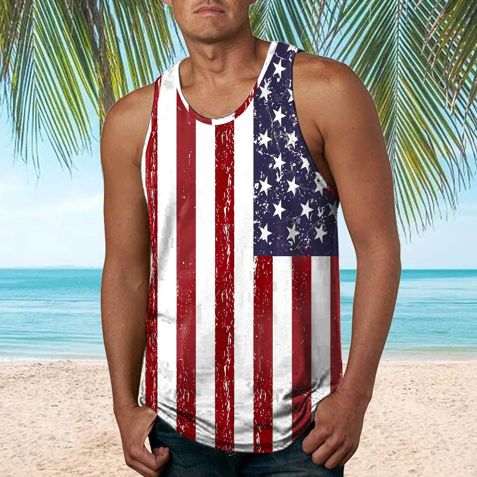 

Fashion American Flag Tank Top Summer Men's 3d Print Sleeveless Vest Hip Hop Men Casual Streetwear Vest Independence Day Tanks
