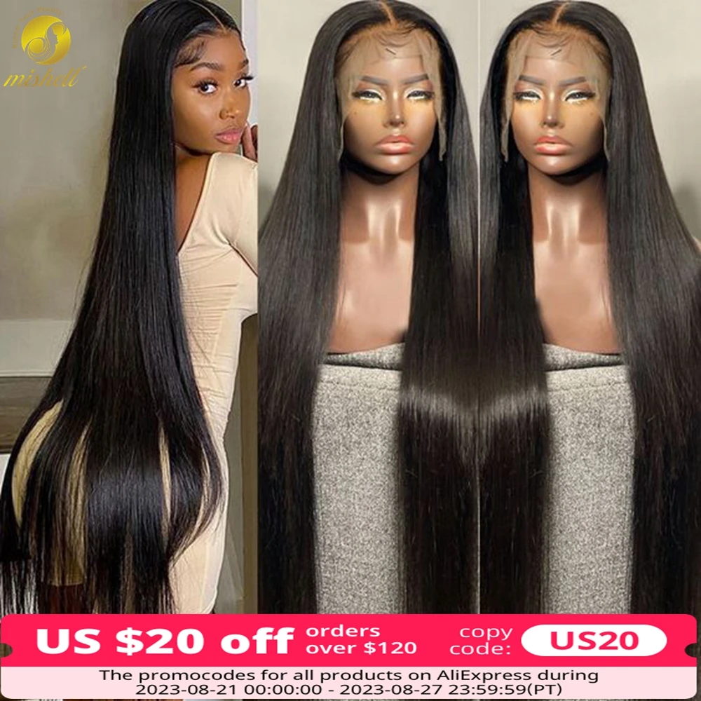 44 46 48 Inch Straight Human Hair Wig 13x4 Full Lace Frontal Wig for Women 250 Density 360 Lace Frontal Wig PrePlucked Remy Hair