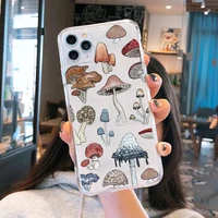 clear phone case for iphone 13 12 pro max 11 xs x 7 xr 8 6s plus creative minimalist graffiti line mushroom soft tpu cover coque