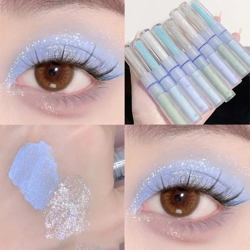 

Double-ended Liquid Eyeshadow Matte Pearlescent Glitter Purple Green Sequins Highlighter Waterproof Lasting Eye Shadow Cosmetics