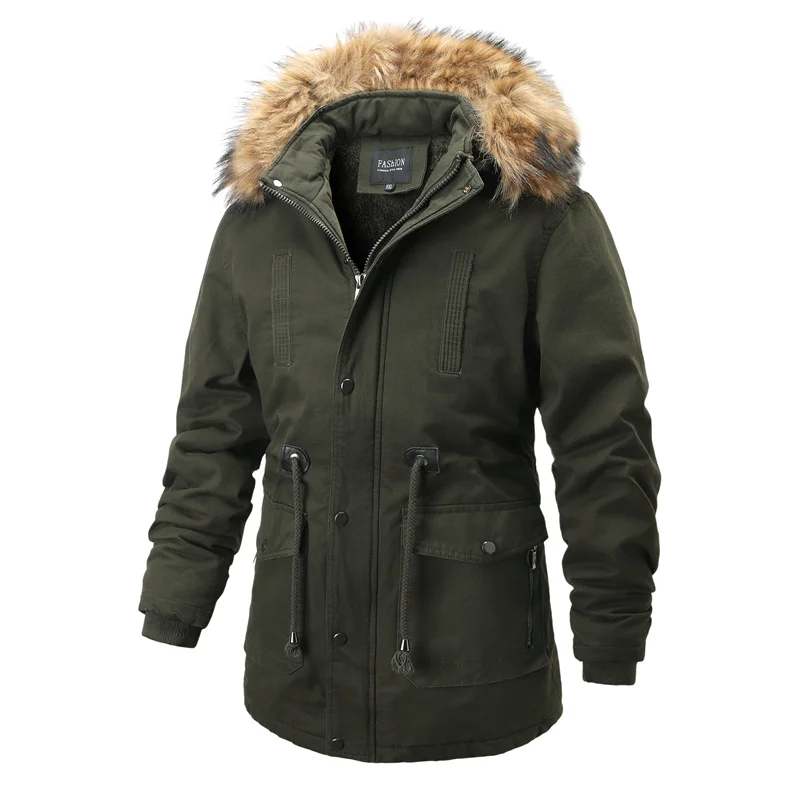 2022 Men's Winter Parkas Coats Thicken Warm Hooded Men Jacket Fleece Casual Fur Collar Men Clothing Outdoor Windproof Outerwear