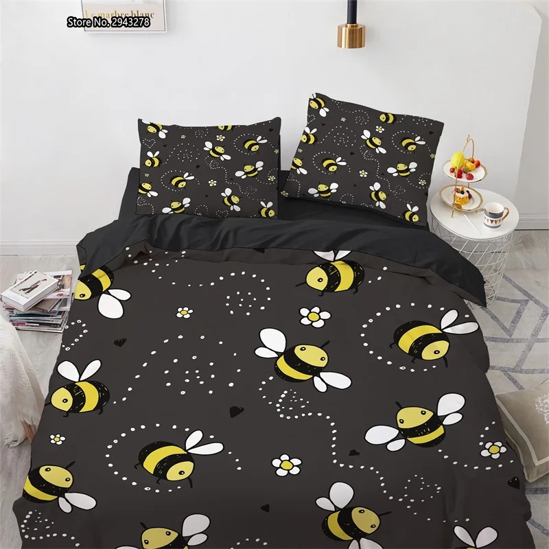 

3D Bee Cat Rabbit Animal Bedding Digital Printed Down Duvet Cover Pillowcase Children Bedroom Multi-size Home Textile