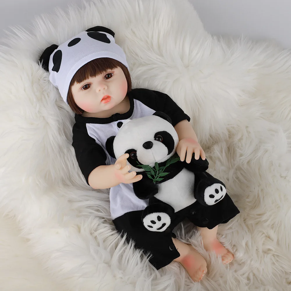 

Lifelike Silicone Vinyl Doll Baby Reborn 48 CM Realistic Babies Dolls With Lovely Panda Costume KidsPlaymate