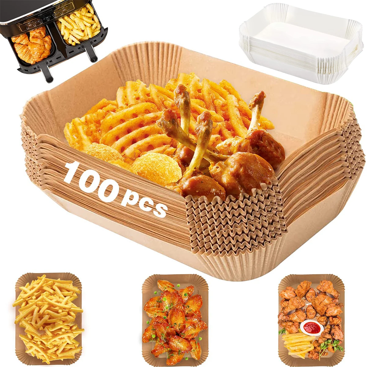 

100pcs Air Fryer Paper Non-stick Square Parchment Paper Heat-resistant Roasting Pad Oil-proof and Water-proof Baking Liner