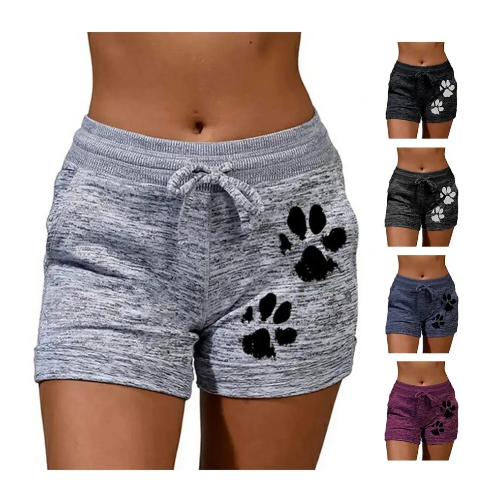 

Shorts Elastic Drawstring High Waist Women Short Cats Claw Print Quick Dry Sports Shorts