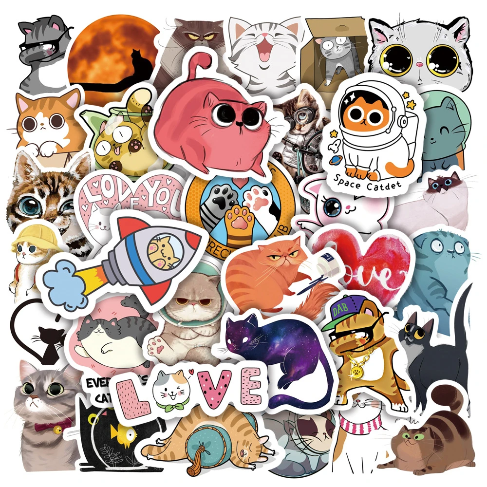 

10/30/50pcs Cartoon Cat Stickers Toy Cute Animal Decals DIY Suitcase Scrapbook Phone Guitar Bike PVC Waterproof Graffiti Sticker