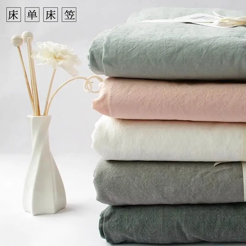 Bed Sheet Single Piece Silk Yarn-Dyed Non-Printing and Dyeing Cotton Fitted Washed Cover B...