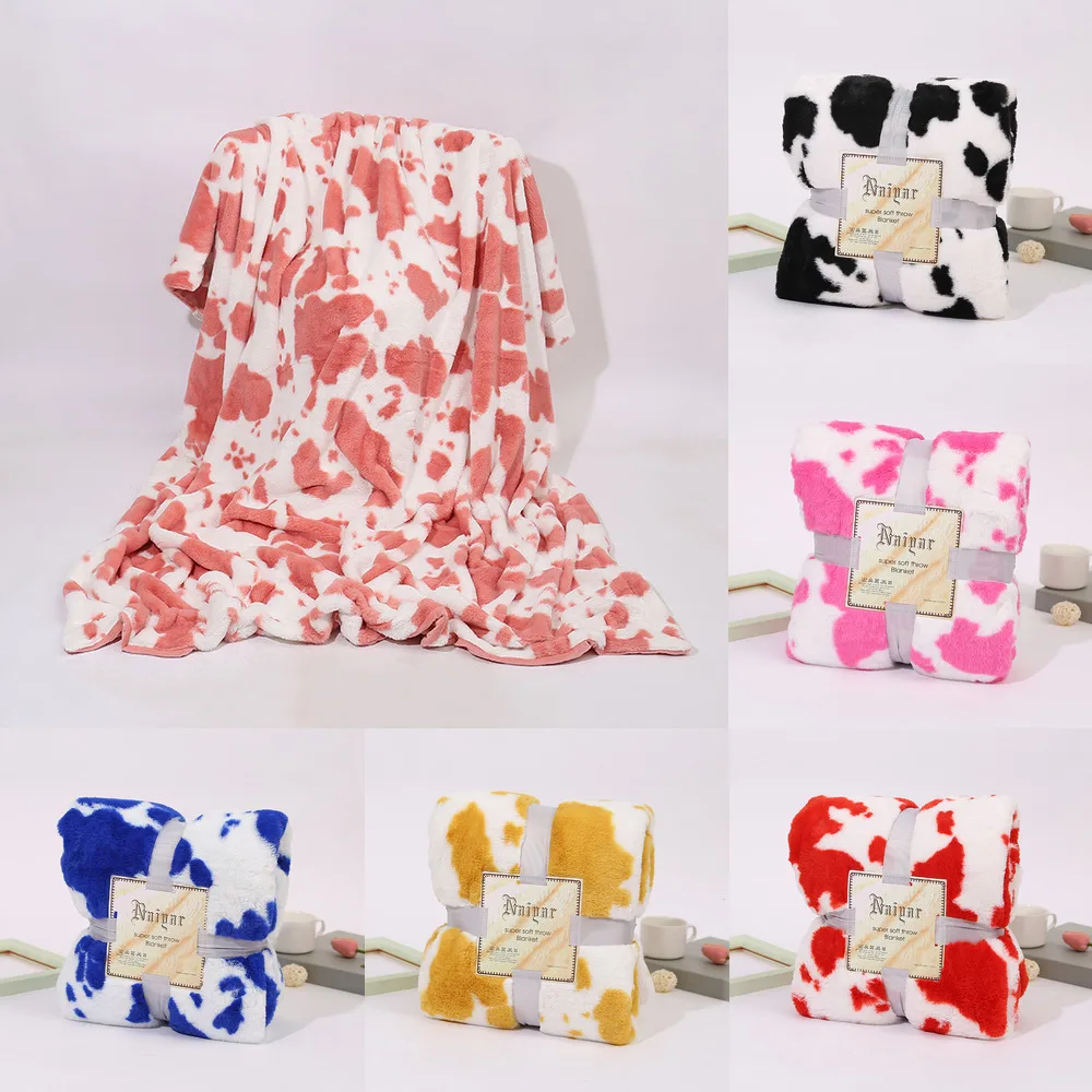 

Double Layer Cow Pattern Printed Dormitory Office Nap Air Conditioning Sofa Blanket Couch Cover Flannel Blanket Home Decoration