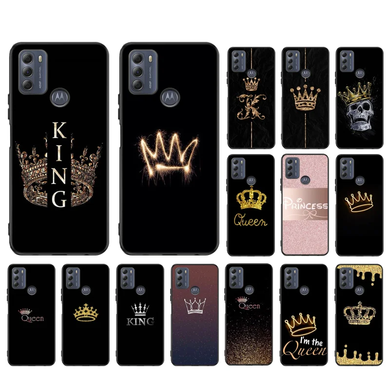 

King Queen Crown Phone Case for Motorola Moto G22 G60 G52 G9 G7 Plus G8 Power G100 G Stylus G30 G10 GPure