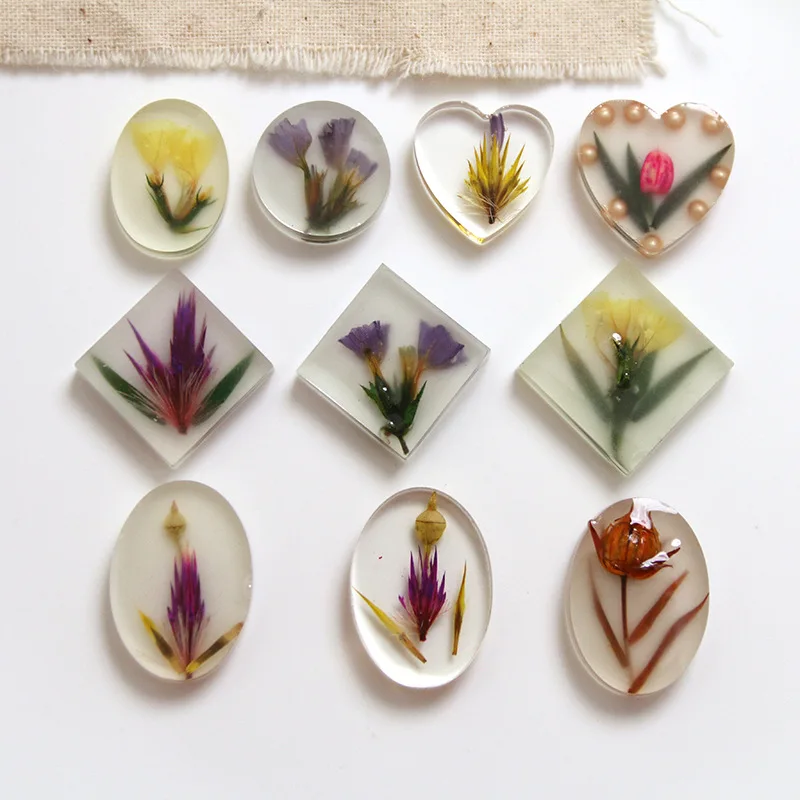 

5pcs aesthetic dried flowers geometric Flatback Resin Cabochons Scrapbooking DIY Jewelry Craft Accessories