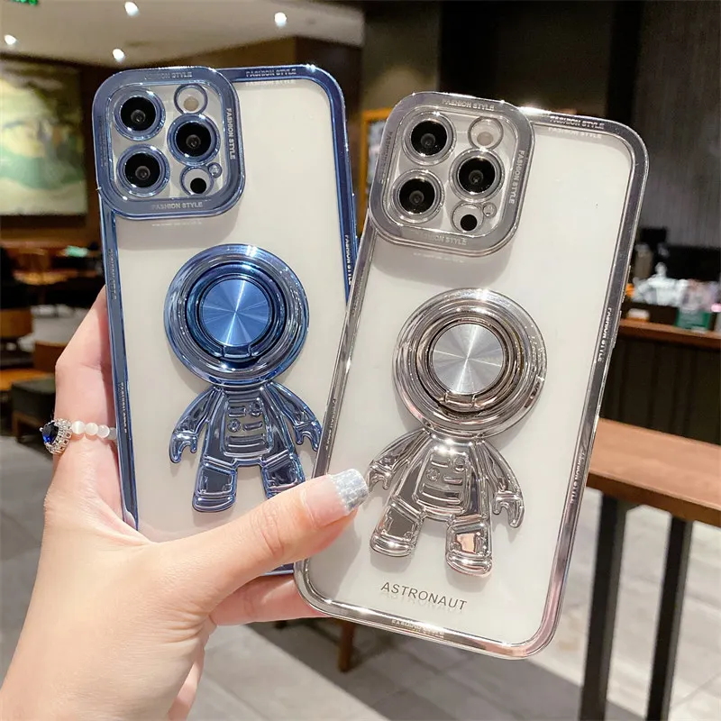 

Luxury Plating Astronaut Stand Phone Case for IPhone 14 13 12 11 Pro Max X XR XS Max 7 8 Plus Silicone Transparent Cover Funda