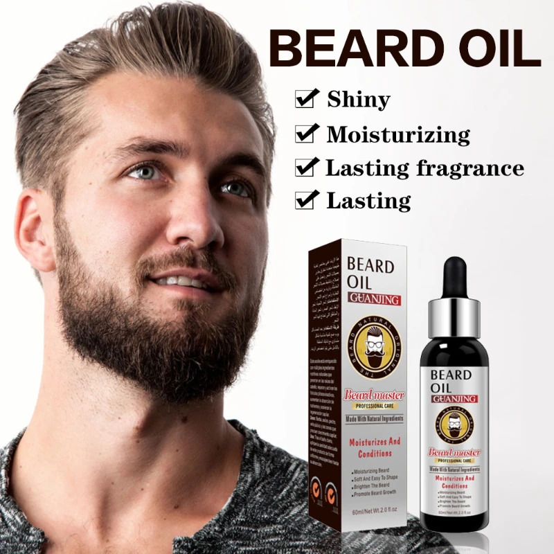 Beard Growth Oil for Men Quick Absorption Moisturize Beard Effective Beard Enhancer Serum Natural Plant Beard Treatment 60ML