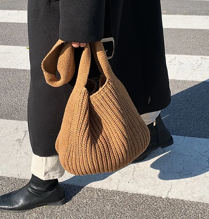 

Women's Tote Bag Female Shoulder Large Capacity Designer Handbags Autumn Winter New Knitting Shopping Handle Women Shopper Bags