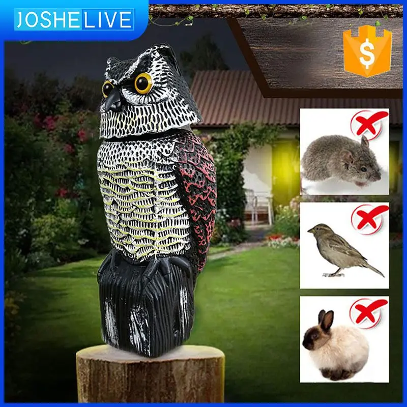 

Fake Owl Decoy Scare Birds Plastic Owl Scarecrow Sculpture With Rotating Head And Sound For Garden Yard Bird Repellent Outdoor